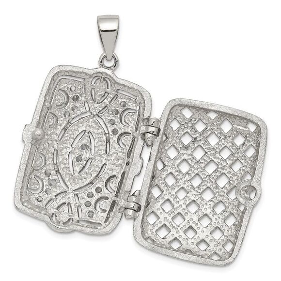 Sterling Silver and CZ Geometric Design Rectangular Locket, 24mm - Picture 3 of 6